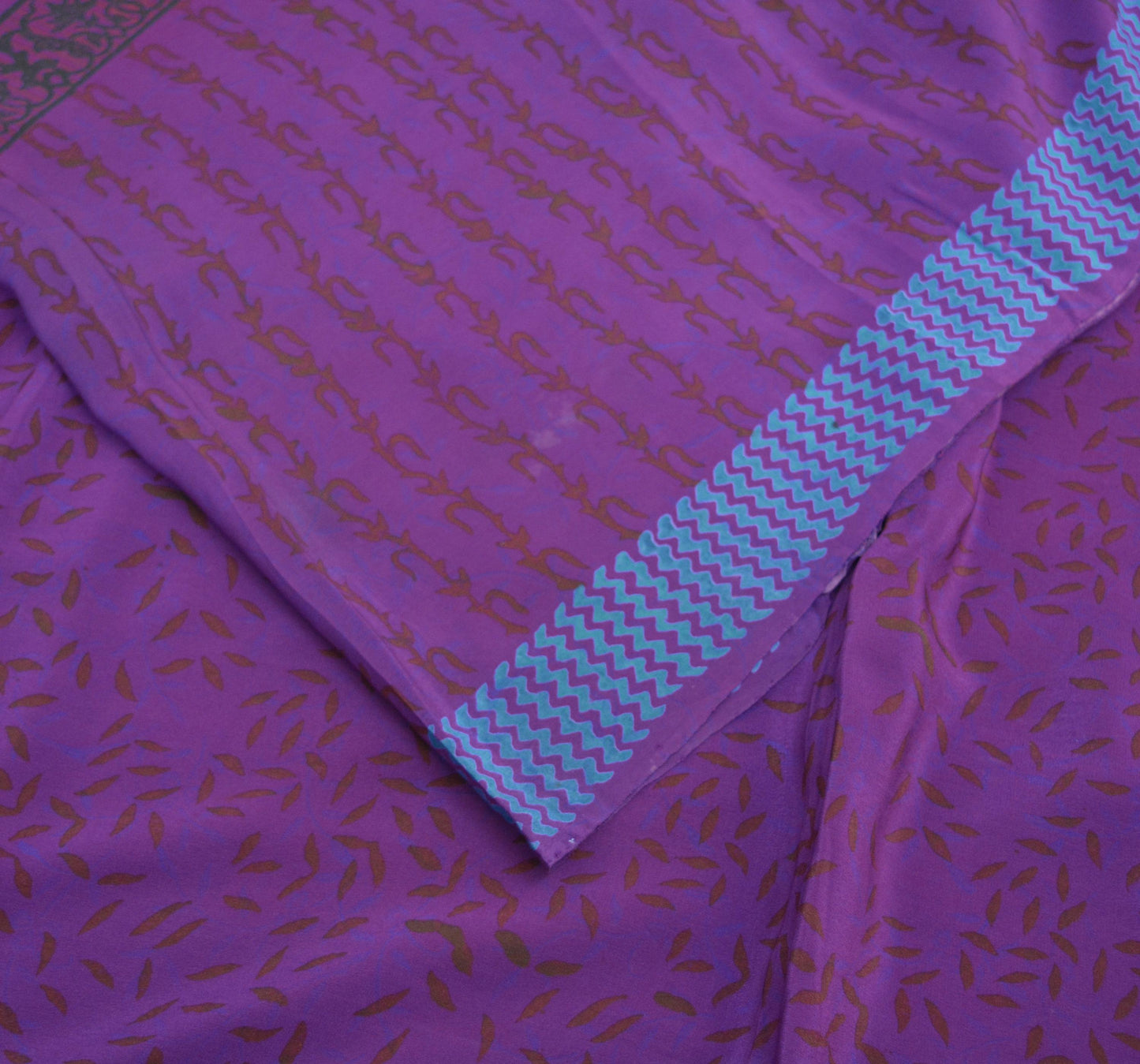 Indian Vintage Sari Purple Pure Crepe Silk Printed Saree 5yard Sewing Floral Soft Craft Fabric Wrap