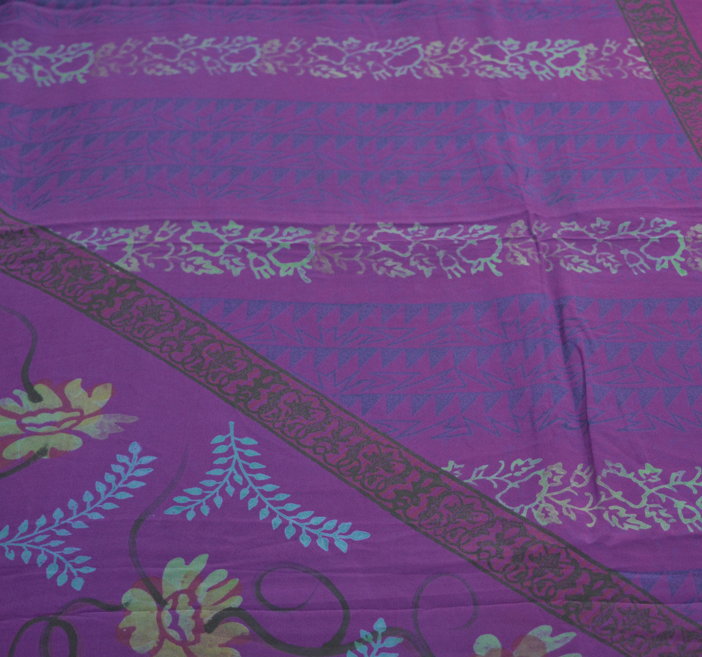 Indian Vintage Sari Purple Pure Crepe Silk Printed Saree 5yard Sewing Floral Soft Craft Fabric Wrap