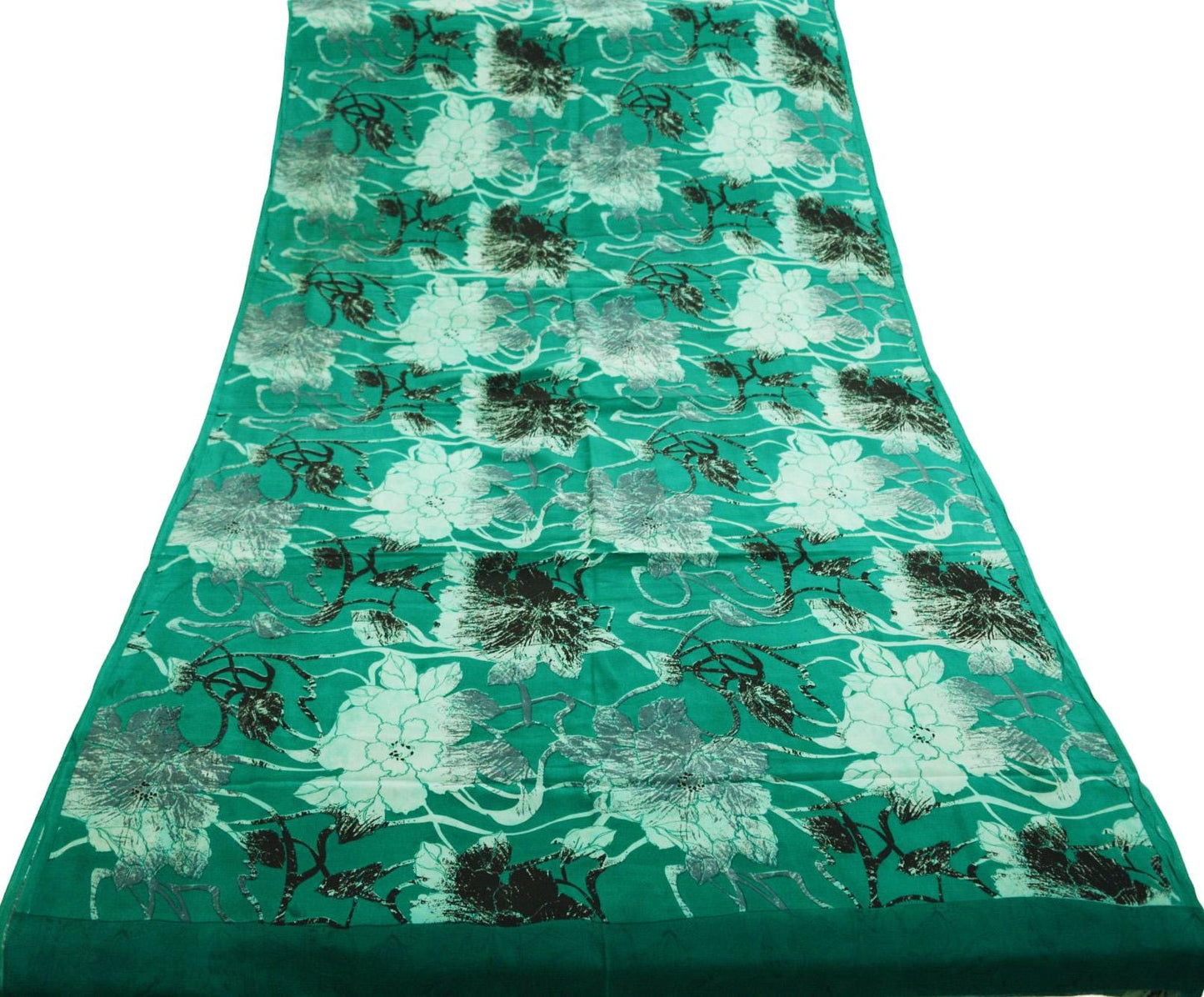Indian Vintage Sari Green Pure Crepe Silk Printed Saree 5yard Sewing Floral Soft Craft Fabric Wrap