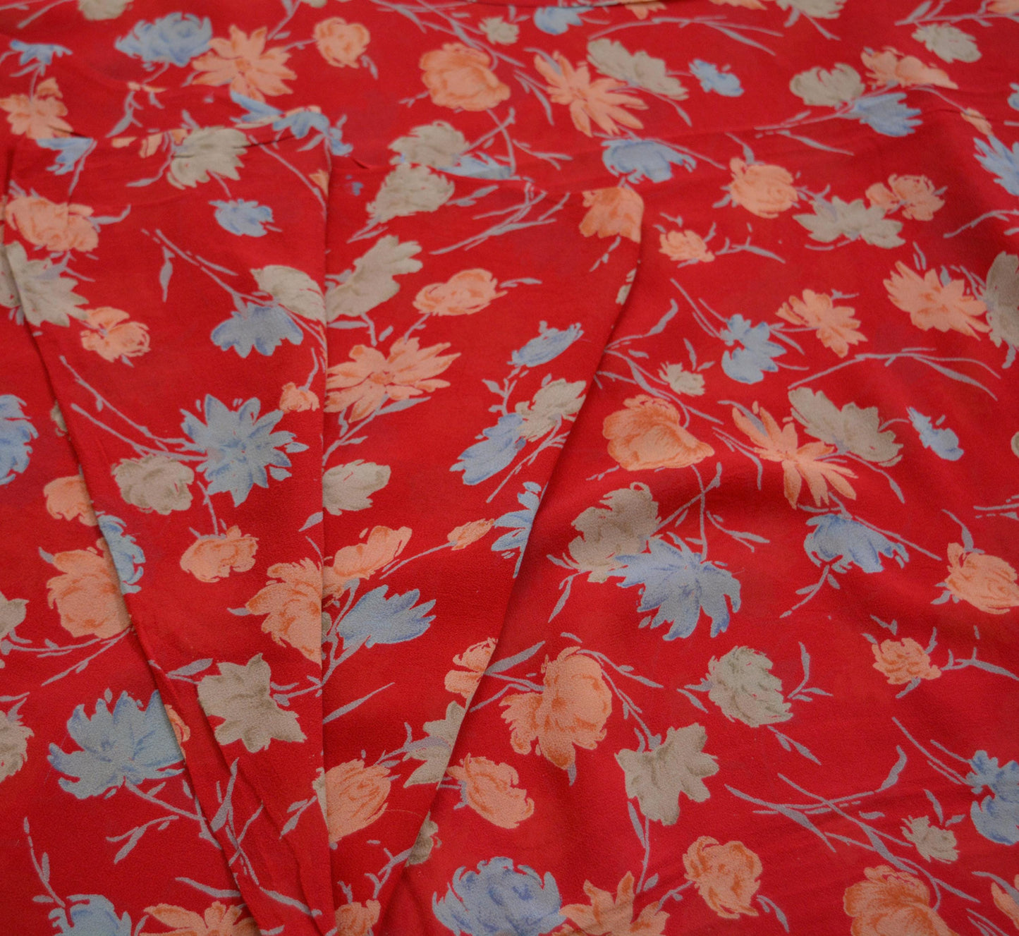 Women Vintage Sari Red Pure Chiffon Silk Printed Saree Craft Fabric Sewing 6Yard Soft Light Sari Dress Making Floral