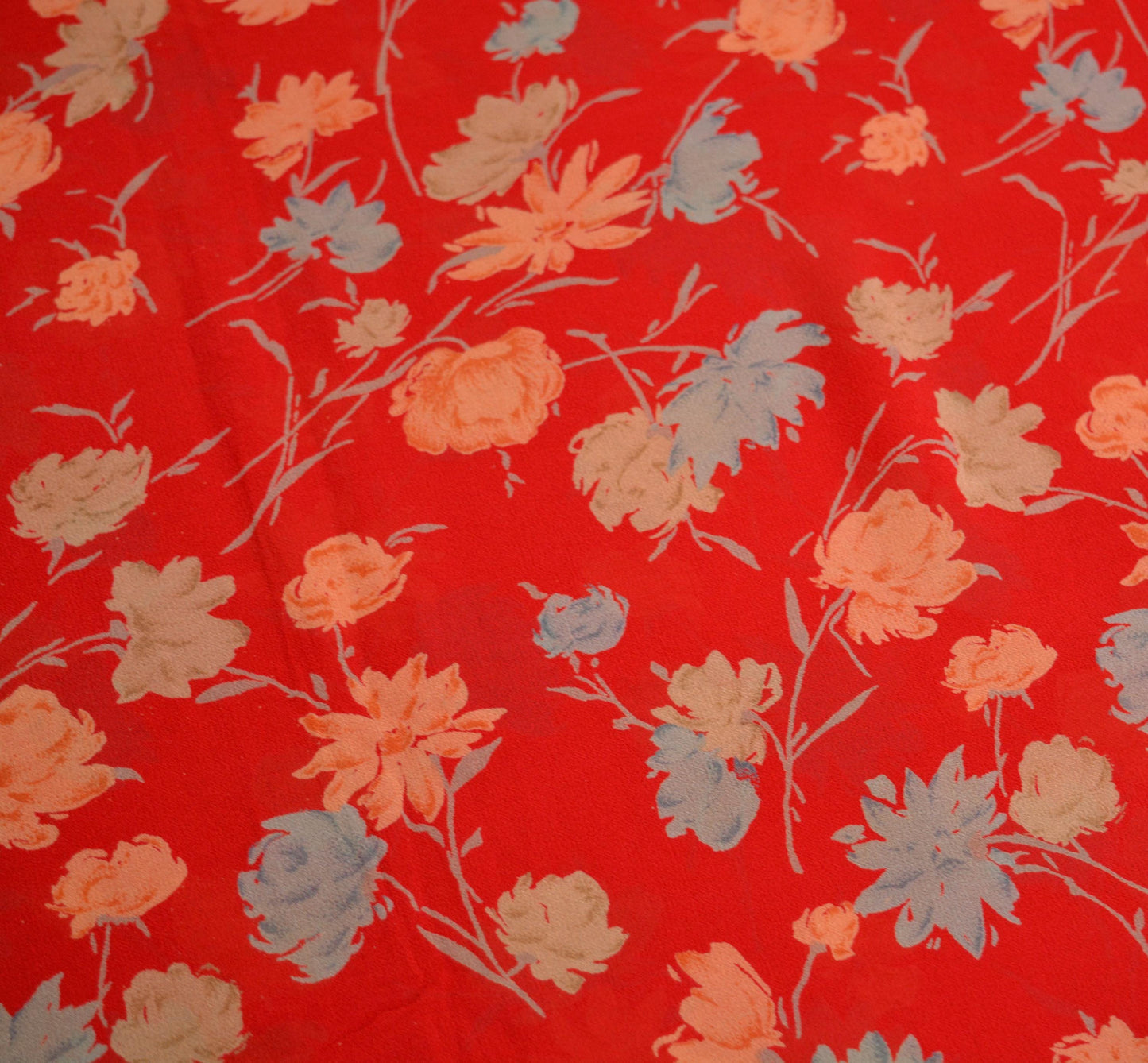Women Vintage Sari Red Pure Chiffon Silk Printed Saree Craft Fabric Sewing 6Yard Soft Light Sari Dress Making Floral