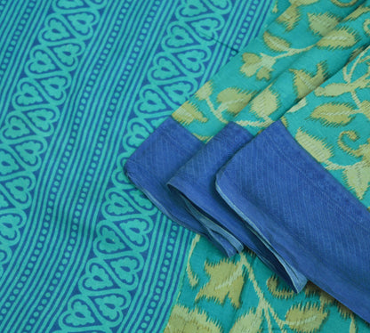 Indian Vintage Sari Beige & Blue Pure Silk Printed Saree Fabric 5yard Sewing Craft DressMaking  Soft Floral