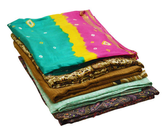 FREE SHIPPING Vintage Lot Of 5 Sarees Recycled Used Felting Quilting Pure Silk Sari With Defect Fabric Craft Sari Dressmaking Sewing Soft