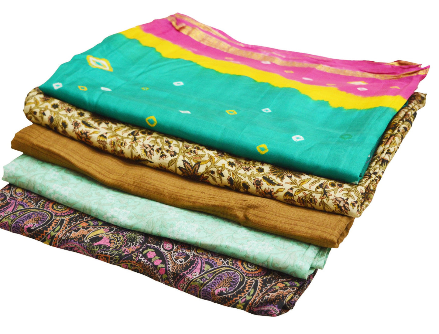 FREE SHIPPING Vintage Lot Of 5 Sarees Recycled Used Felting Quilting Pure Silk Sari With Defect Fabric Craft Sari Dressmaking Sewing Soft