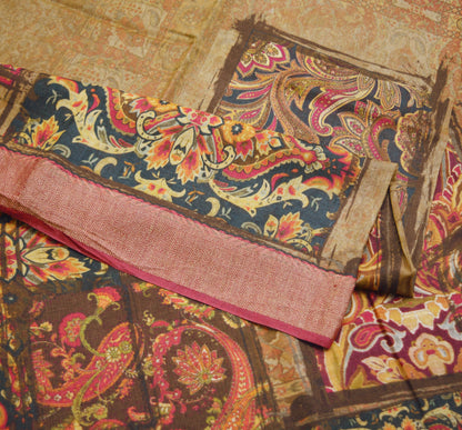 Indian Vintage Saree Pure Khadi Silk Handloom Digital Printed Indian Sari Fabric 5yard Ethnic Wear Sari Floral