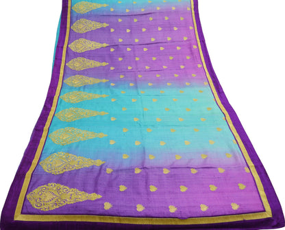 Indian Vintage Purple & Green Saree Pure Khadi Silk Handloom Hand Beaded Indian Sari Fabric 5yard Ethnic Zari