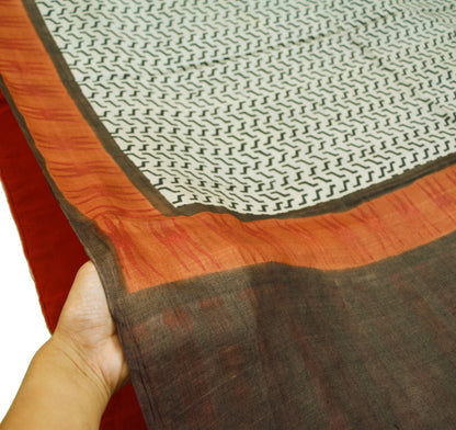 Indian Vintage Brown & Cream Saree Pure Khadi Silk Handloom Printed Indian Sari Fabric 5yard Ethnic Wear Sari Stripes