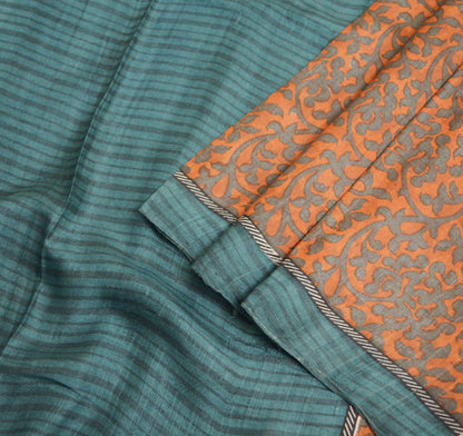 Indian Vintage Orange & Gray Saree Pure Khadi Silk Handloom Printed Indian Sari Fabric 5yard Ethnic Wear Sari Floral