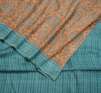 Indian Vintage Orange & Gray Saree Pure Khadi Silk Handloom Printed Indian Sari Fabric 5yard Ethnic Wear Sari Floral