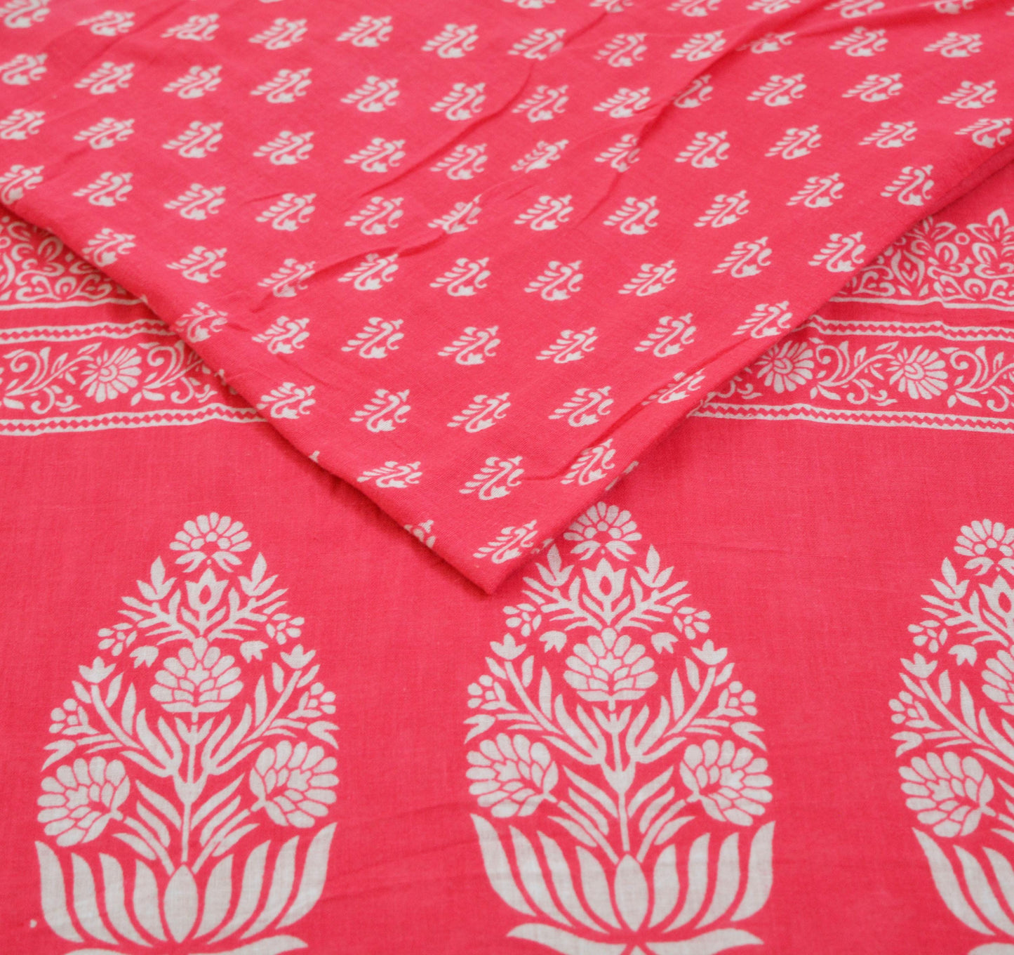 Indian Vintage Sari White & Pink Printed Pure Cotton Saree Craft Soft Fabric 5Yard Sewing Sarong Wrap Boho Floral