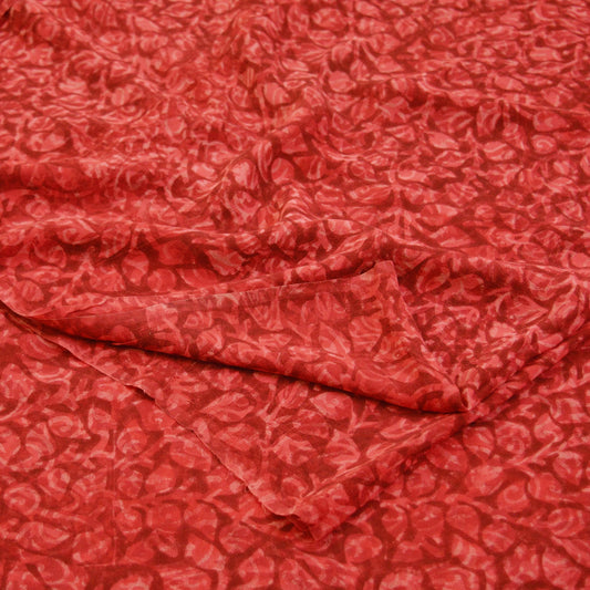 Vintage Sari Red  Pure Georgette Silk Printed Saree Sewing 6yd Craft Soft Floral Dress Designing for Crafting Floral