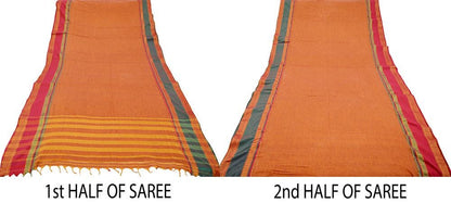Vintage Sari Saffron Pure Cotton Hand Woven Saree Golden Zari 6Yard Soft Floral Golden Zari