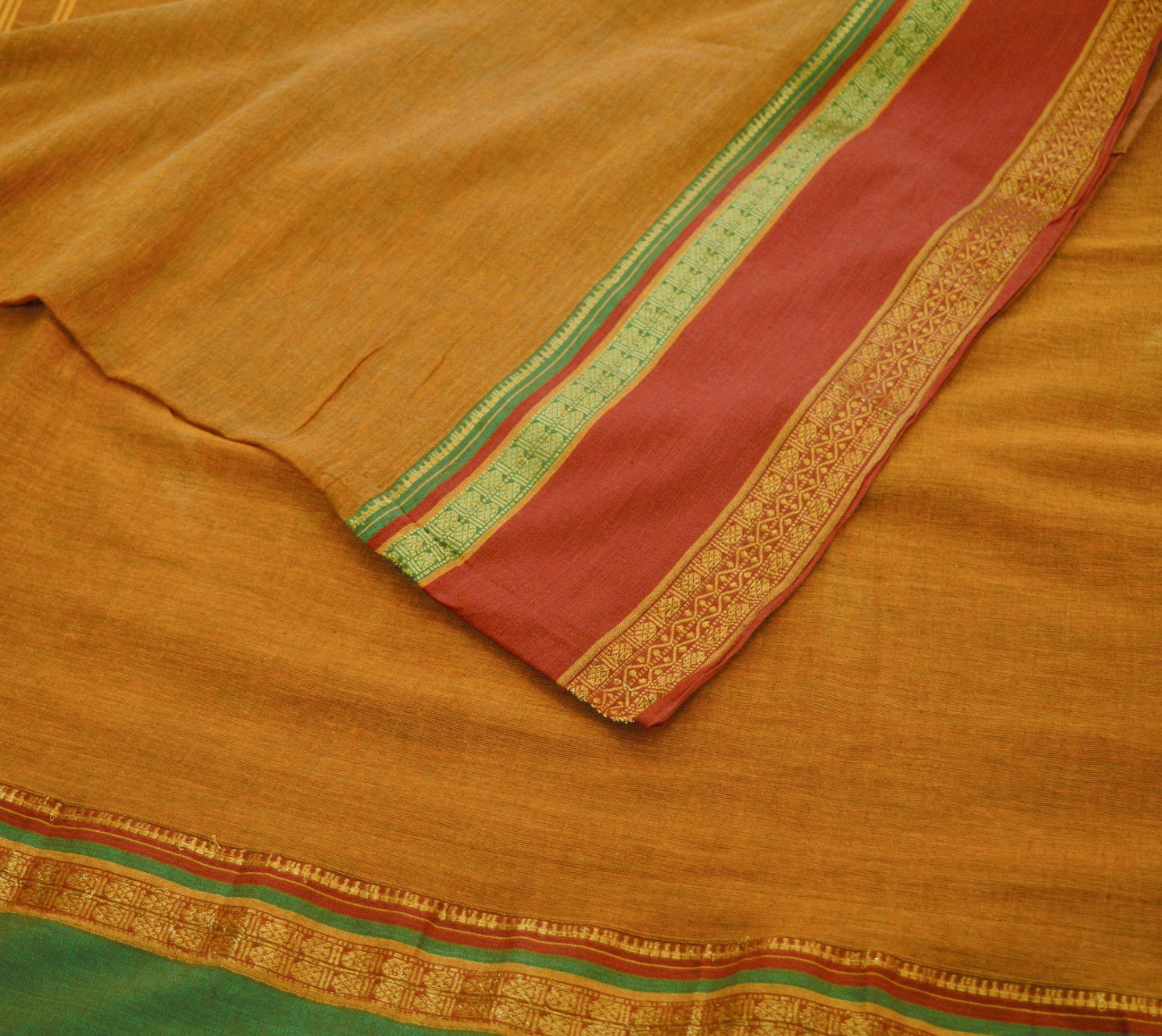 Vintage Sari Saffron Pure Cotton Hand Woven Saree Golden Zari 6Yard Soft Floral Golden Zari