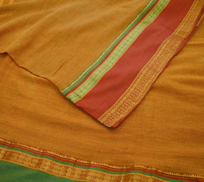 Vintage Sari Saffron Pure Cotton Hand Woven Saree Golden Zari 6Yard Soft Floral Golden Zari