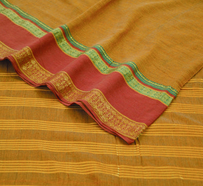 Vintage Sari Saffron Pure Cotton Hand Woven Saree Golden Zari 6Yard Soft Floral Golden Zari