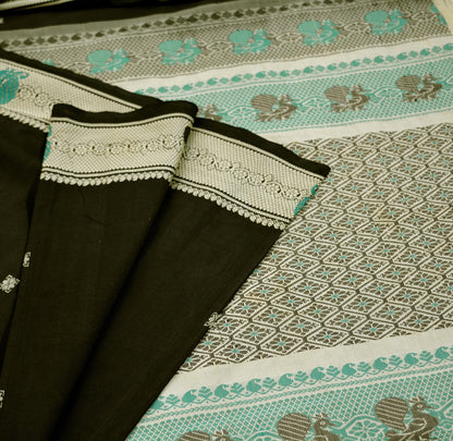 Indian Vintage Sari Black Pure Cotton Hand Woven Baluchari  Saree 5yard Ethnic Lady Design