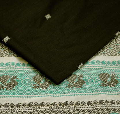 Indian Vintage Sari Black Pure Cotton Hand Woven Baluchari  Saree 5yard Ethnic Lady Design