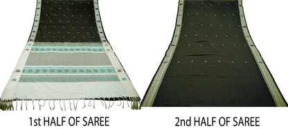 Indian Vintage Sari Black Pure Cotton Hand Woven Baluchari  Saree 5yard Ethnic Lady Design