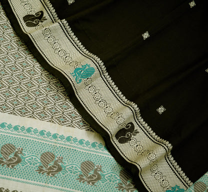 Indian Vintage Sari Black Pure Cotton Hand Woven Baluchari  Saree 5yard Ethnic Lady Design