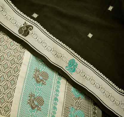 Indian Vintage Sari Black Pure Cotton Hand Woven Baluchari  Saree 5yard Ethnic Lady Design
