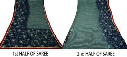 Indian Vintage Sari Blue & Gray Pure Chiffon Silk Printed Gota Patti Sarees Fabric Indian Sari 5Yd Dress Making Sewing