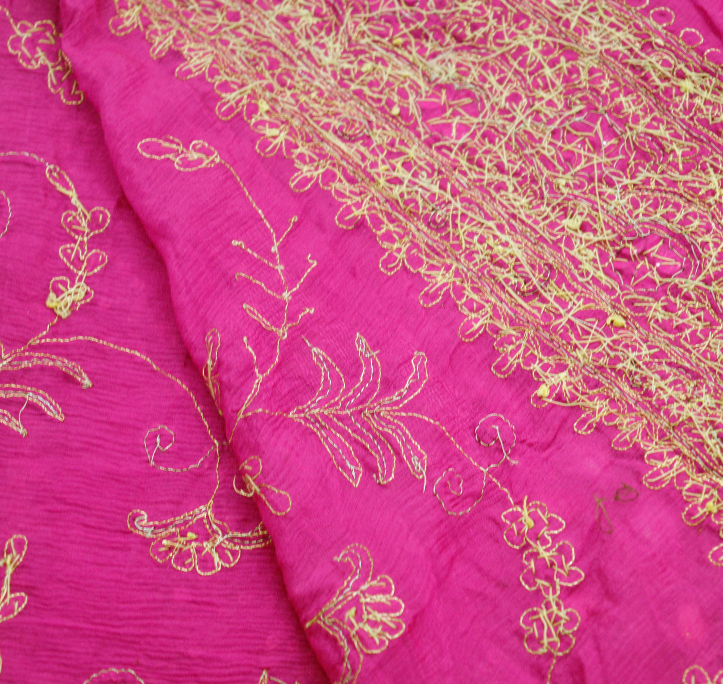 Indian Women Vintage Heavy Pink Dupatta Pure silk Long Stole Hand Embroidered Hijab Scarves Veil Wrap Zardozi Dabka