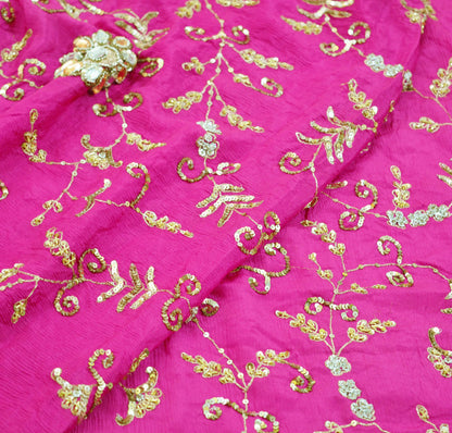 Indian Women Vintage Heavy Pink Dupatta Pure silk Long Stole Hand Embroidered Hijab Scarves Veil Wrap Zardozi Dabka