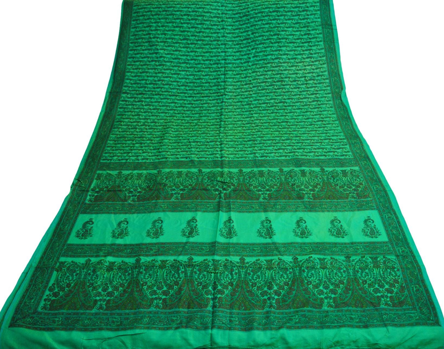 Indian Vintage Sari Green Pure Silk Printed Saree 5yard Sewing Craft Fabric DressMaking Soft