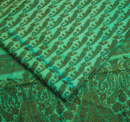 Indian Vintage Sari Green Pure Silk Printed Saree 5yard Sewing Craft Fabric DressMaking Soft