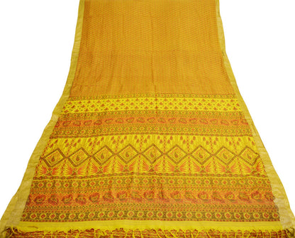 Indian Vintage Sari Yellow Pure Silk Printed Saree 6yd Sewing Craft Fabric DressMaking Soft