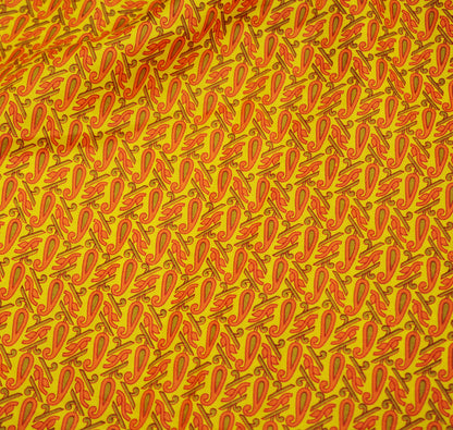 Indian Vintage Sari Yellow Pure Silk Printed Saree 6yd Sewing Craft Fabric DressMaking Soft