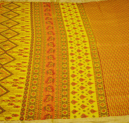 Indian Vintage Sari Yellow Pure Silk Printed Saree 6yd Sewing Craft Fabric DressMaking Soft