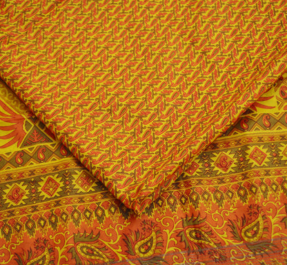 Indian Vintage Sari Yellow Pure Silk Printed Saree 6yd Sewing Craft Fabric DressMaking Soft