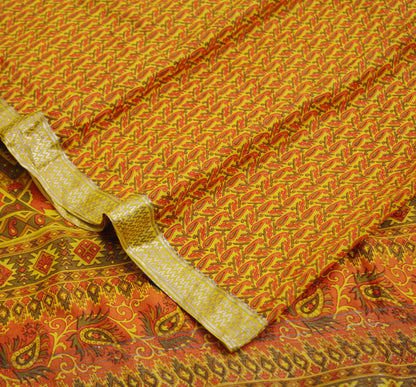 Indian Vintage Sari Yellow Pure Silk Printed Saree 6yd Sewing Craft Fabric DressMaking Soft