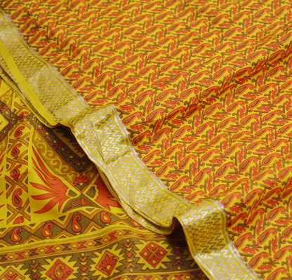 Indian Vintage Sari Yellow Pure Silk Printed Saree 6yd Sewing Craft Fabric DressMaking Soft