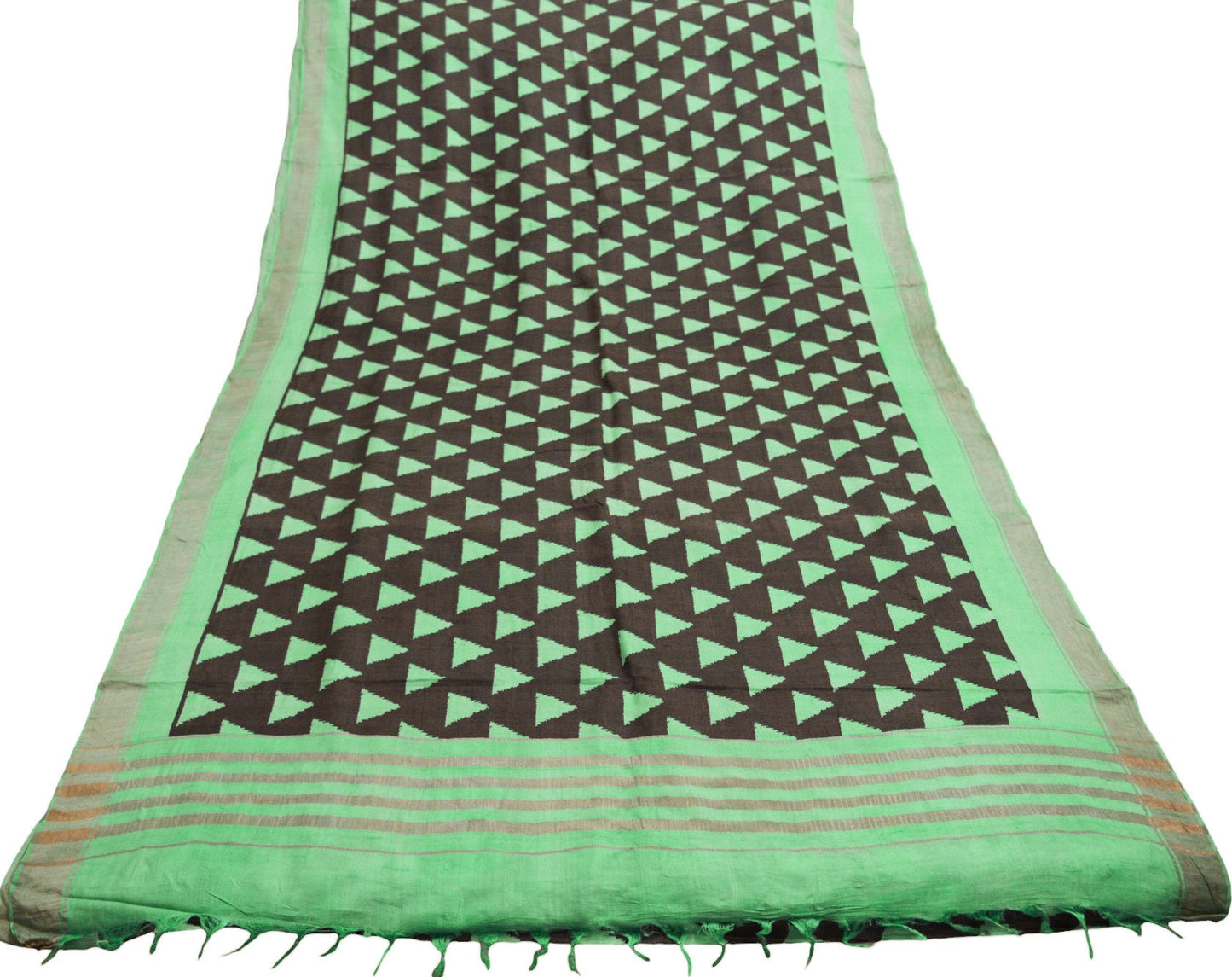 Indian Vintage Brown & Green Saree Pure Khadi Silk Handloom Woven Indian Sari Fabric 5yard Ethnic Wear Sari Zari Border