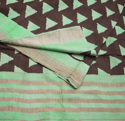 Indian Vintage Brown & Green Saree Pure Khadi Silk Handloom Woven Indian Sari Fabric 5yard Ethnic Wear Sari Zari Border