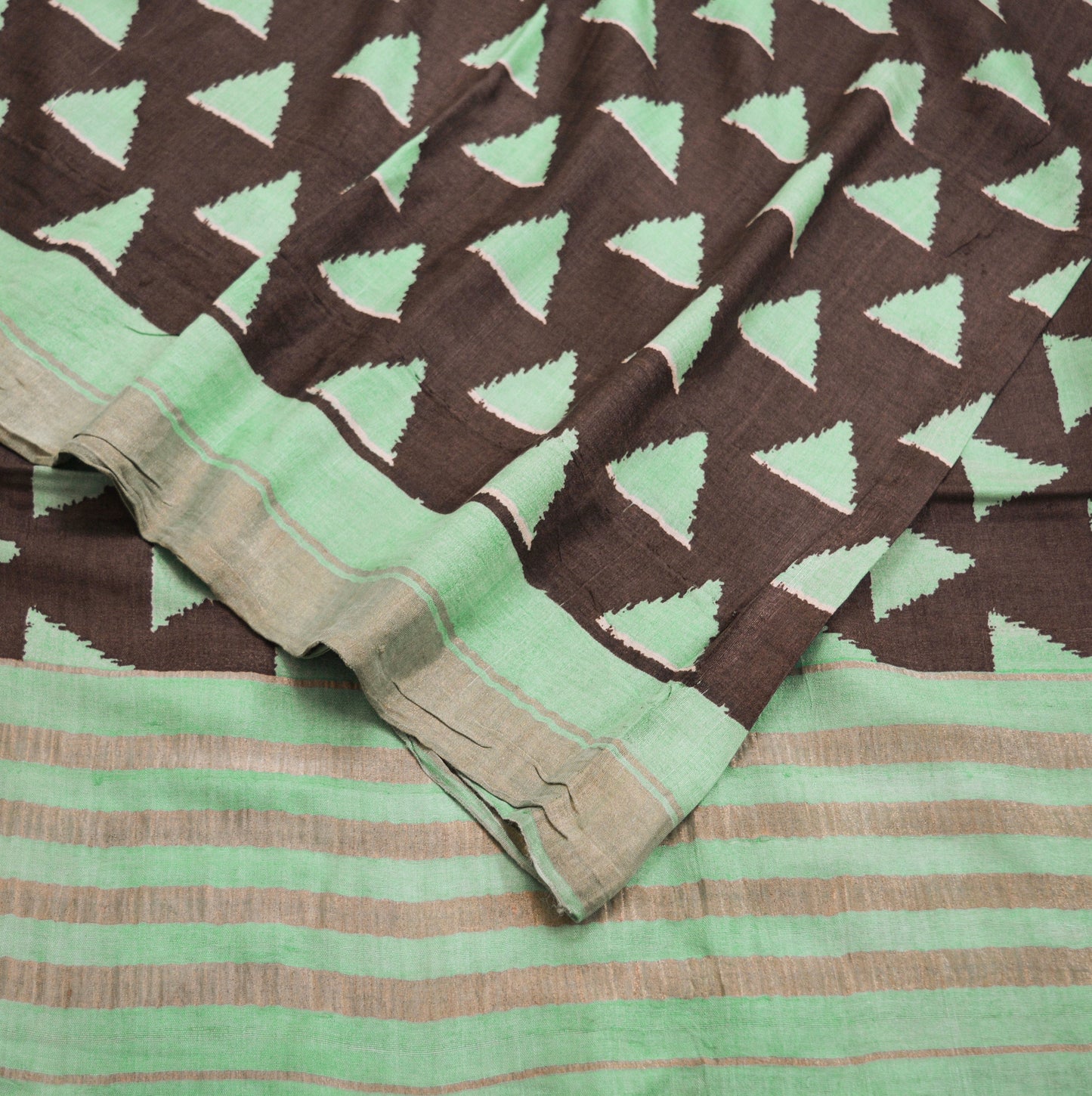 Indian Vintage Brown & Green Saree Pure Khadi Silk Handloom Woven Indian Sari Fabric 5yard Ethnic Wear Sari Zari Border