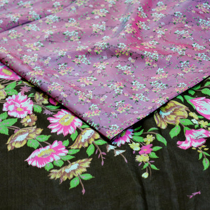 Indian Vintage Sari Black & Purple 100% Pure Silk Printed Saree 5yard Sewing Craft Fabric DressMaking Soft Zari Floral