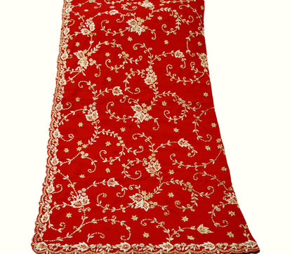 Indian Vintage Heavy Red Dupatta Moss Crepe Long Stole Hand Embroidered Scarf Zardozi/Dabka