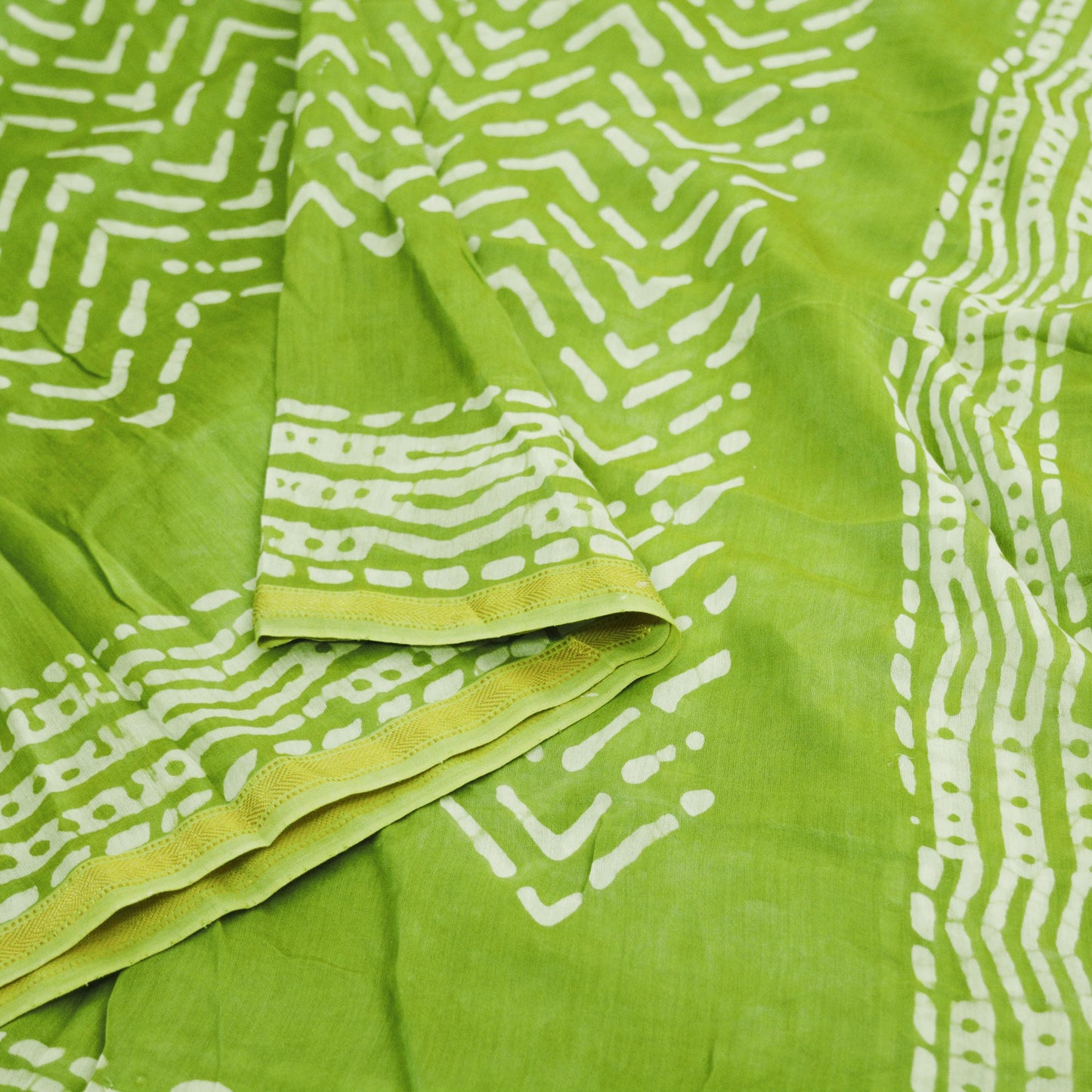 Indian White & Green Vintage Dupatta Long Stole Block Print Pure Chanderi Silk Indian Scarves Veil Golden Zari Soft