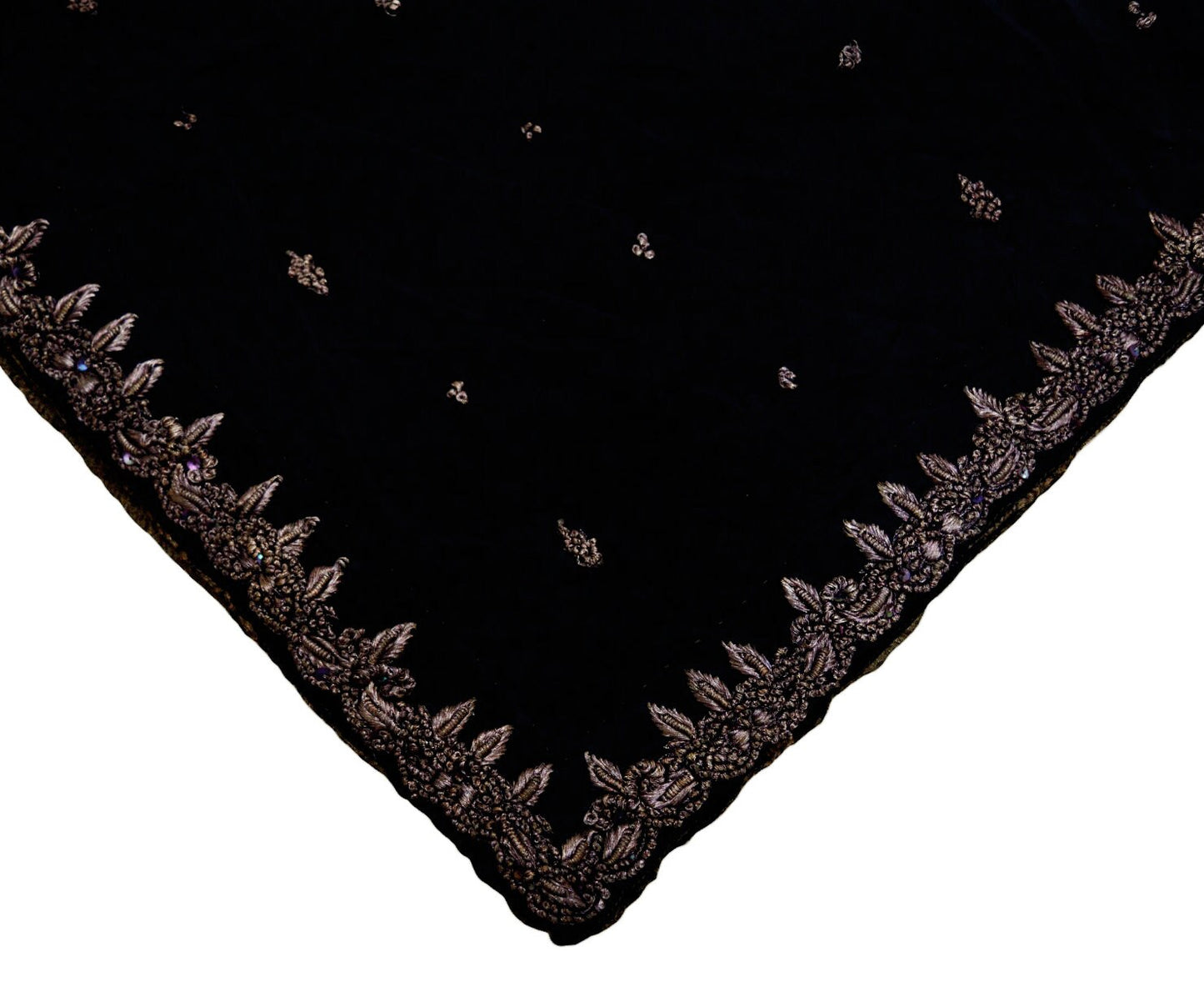 Indian Vintage Heavy Black Dupatta Pure Crepe Silk Long Stole Hand Embroidered Scarves Dabka Zardozi Zari Stole