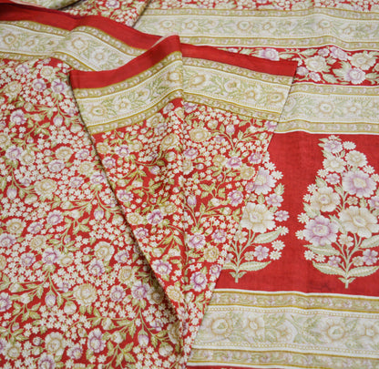 Indian Vintage Sari Red Pure Silk Printed Saree Fabric 6yard Sewing Craft Fabric DressMaking Soft Wrap Floral