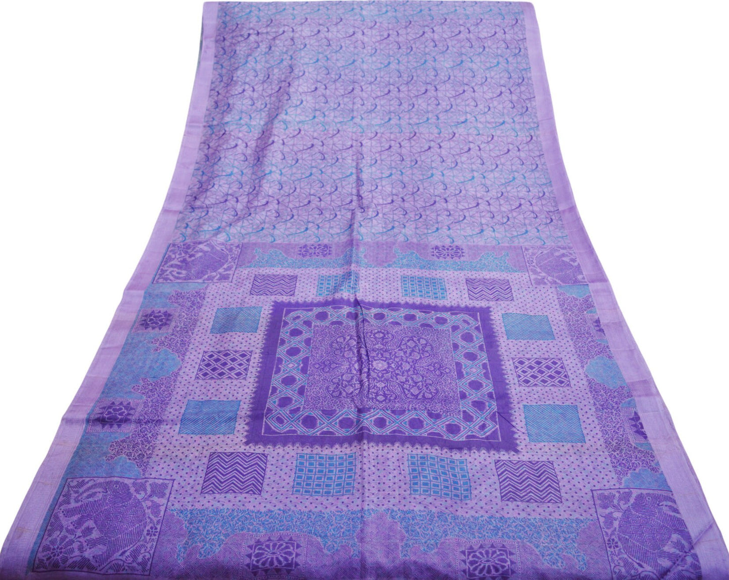 Indian Vintage Sari Purple Pure Silk Printed Saree Fabric 5yd Sewing Craft Fabric DressMaking Soft