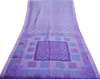 Indian Vintage Sari Purple Pure Silk Printed Saree Fabric 5yd Sewing Craft Fabric DressMaking Soft