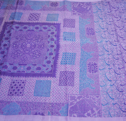 Indian Vintage Sari Purple Pure Silk Printed Saree Fabric 5yd Sewing Craft Fabric DressMaking Soft