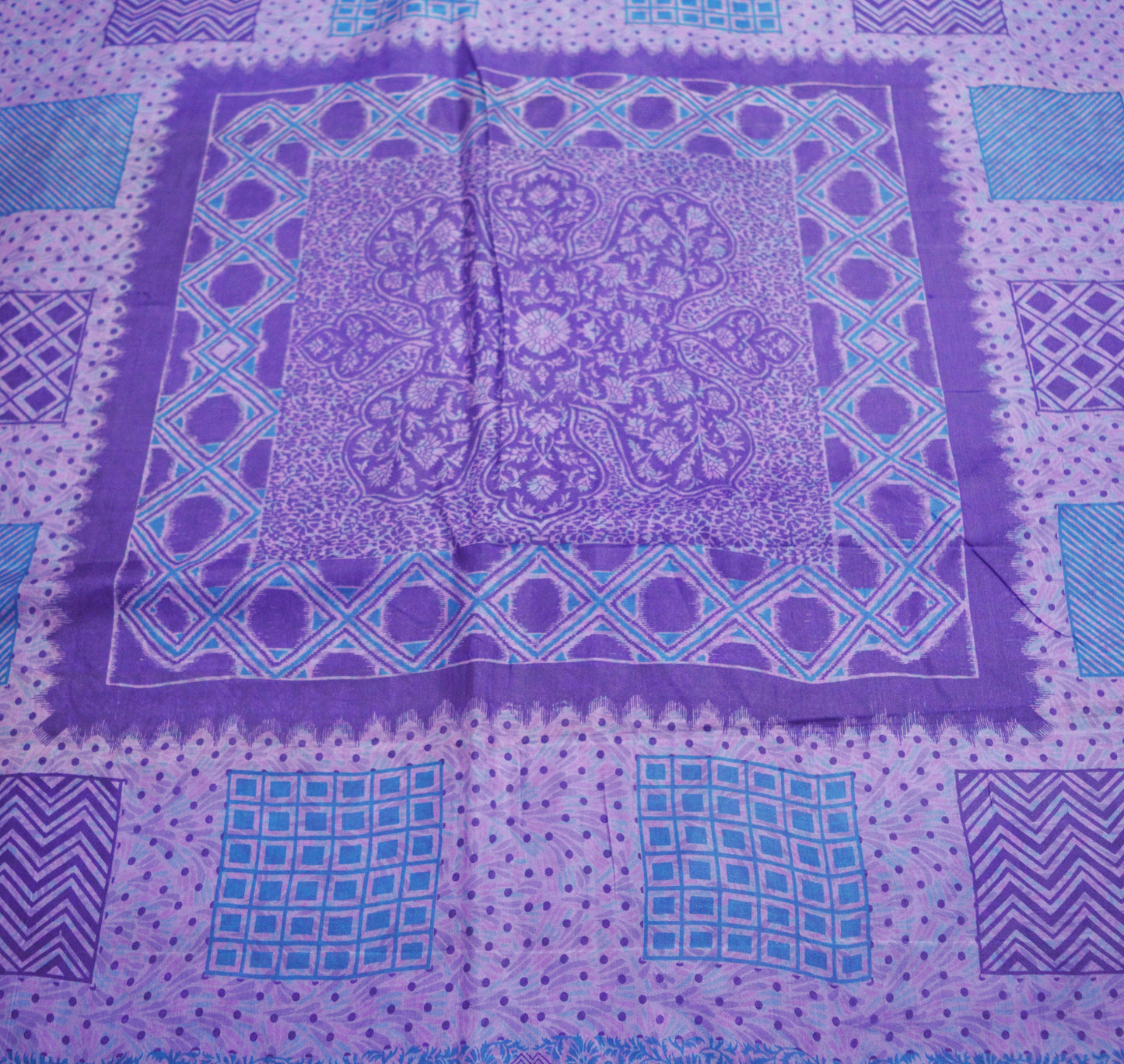 Indian Vintage Sari Purple Pure Silk Printed Saree Fabric 5yd Sewing Craft Fabric DressMaking Soft