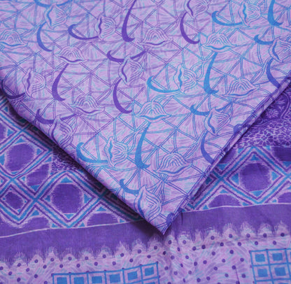 Indian Vintage Sari Purple Pure Silk Printed Saree Fabric 5yd Sewing Craft Fabric DressMaking Soft