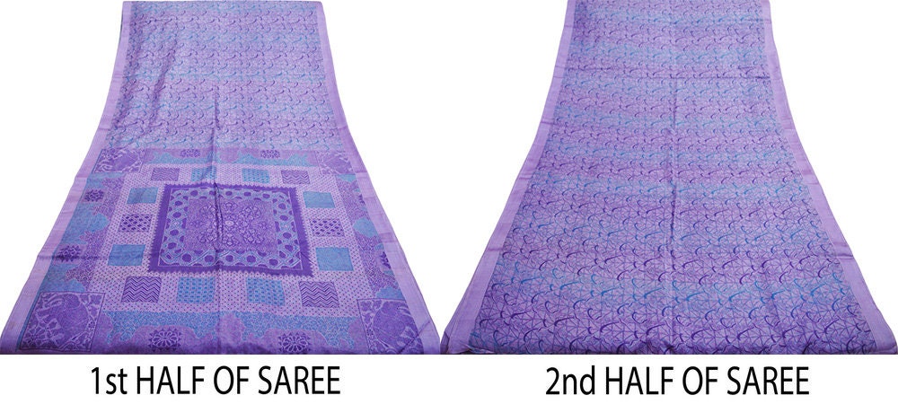 Indian Vintage Sari Purple Pure Silk Printed Saree Fabric 5yd Sewing Craft Fabric DressMaking Soft