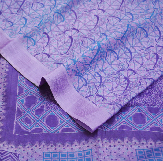 Indian Vintage Sari Purple Pure Silk Printed Saree Fabric 5yd Sewing Craft Fabric DressMaking Soft